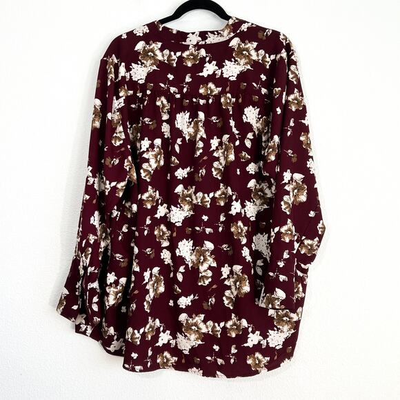 Marybelle Top Womens 2X Dark Floral Plus Size Popover Burgundy Boho Office Work - Picture 4 of 7
